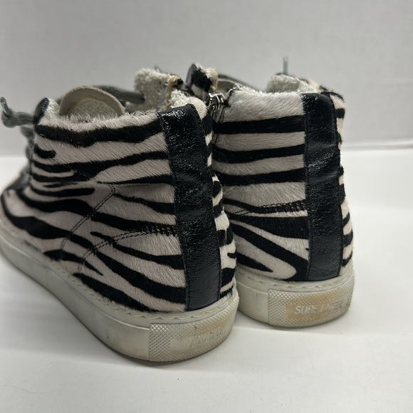 P448 Sneakers High Tops Lace Up Shoes Zebra Print Pony Hair Black White Size 38 - Picture 6 of 11